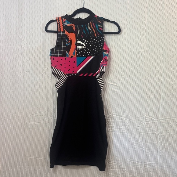 PUMA Women's Black and Vibrant Patterned Mini Dress - Picture 1 of 6